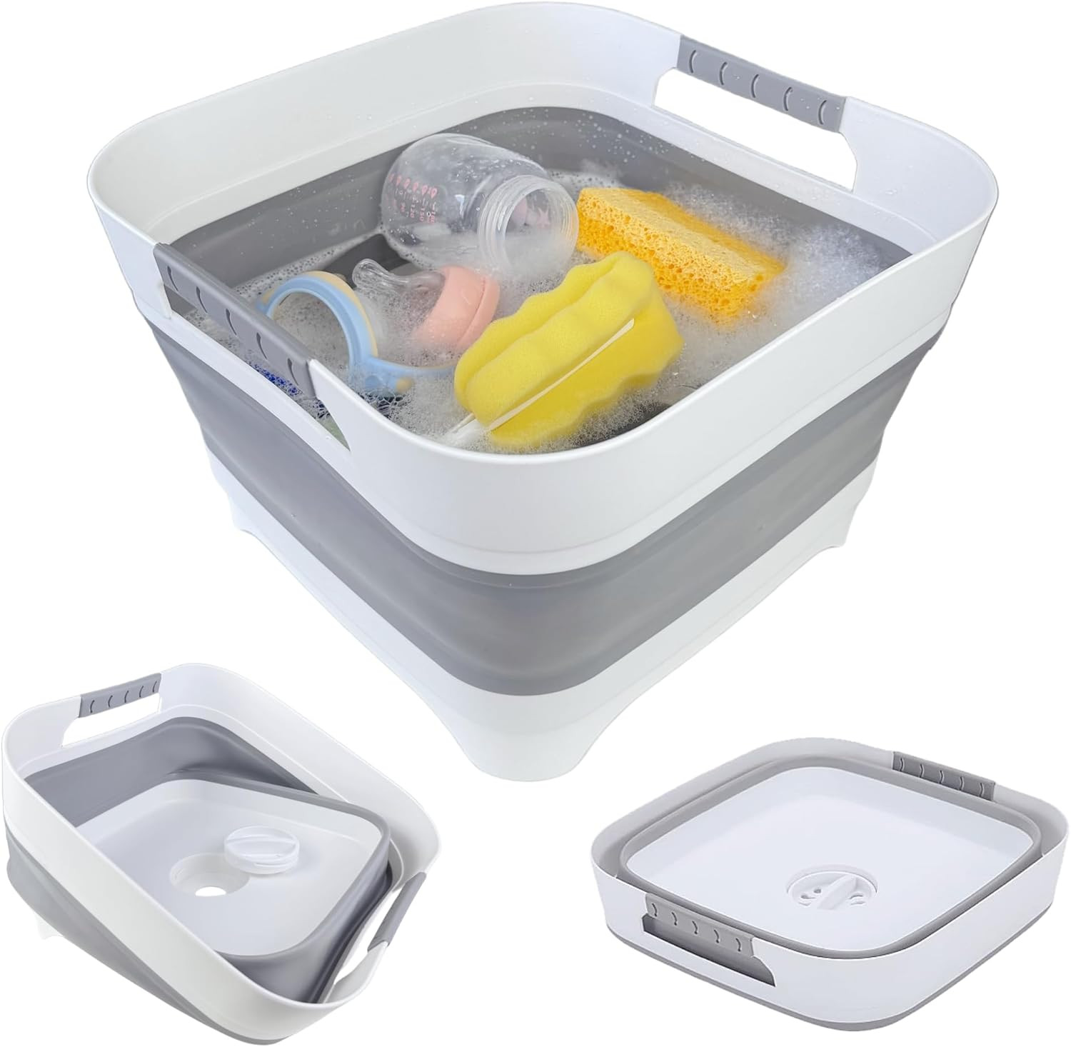 2.6 Gal(10L) Collapsible Wash Basin for Baby Bottles, Gray Space-Saving Collapsi