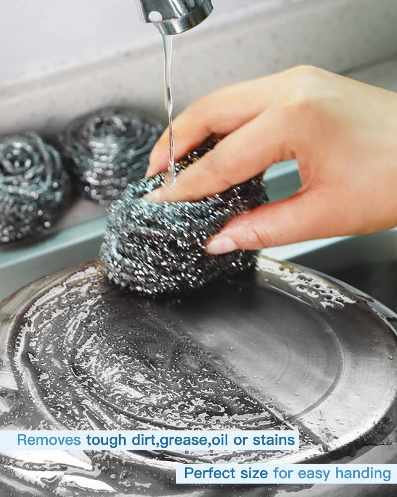 12Pcs Steel Wool Scrubber Pads for Cleaning Dishes, Pans, Pots, Ovens, Grills, S