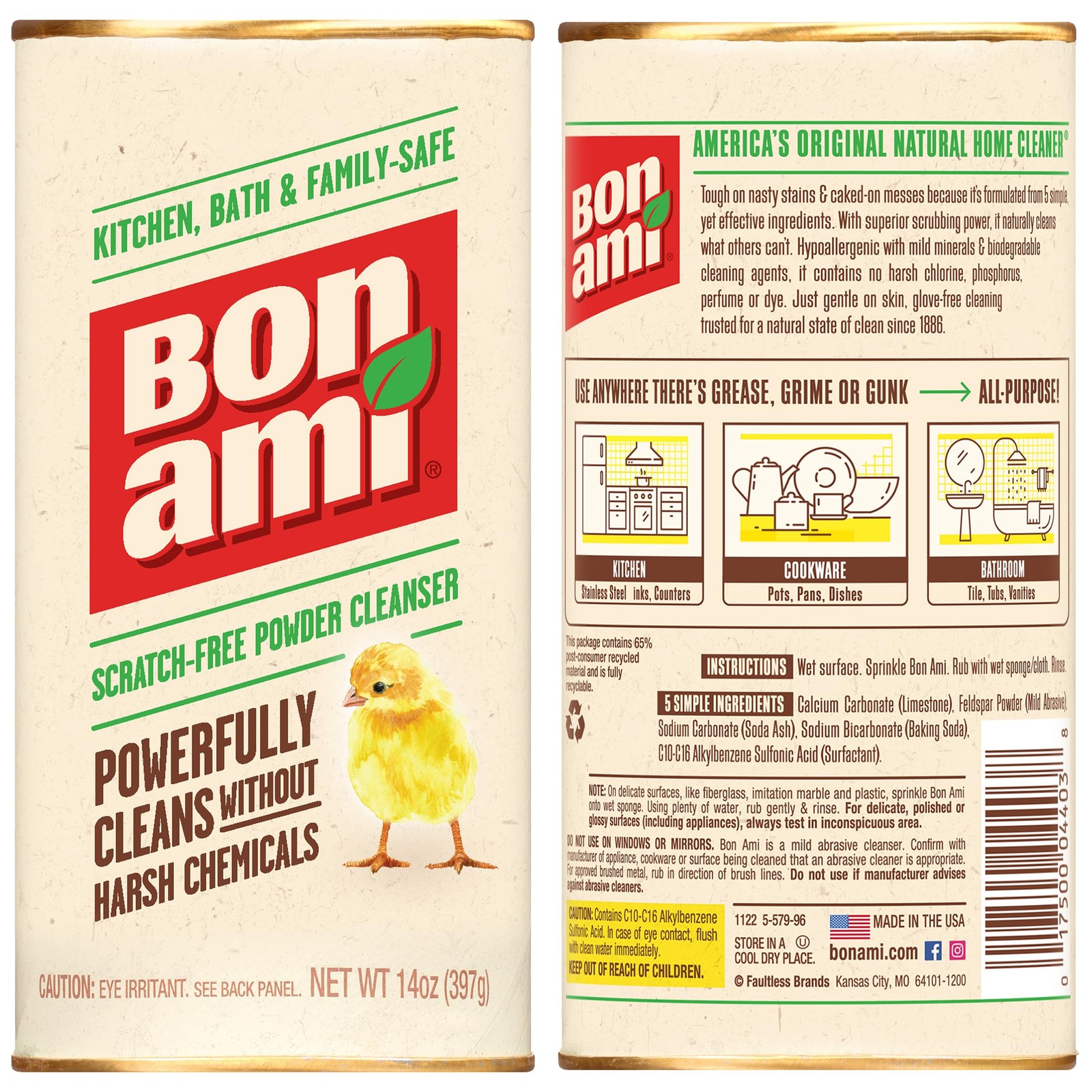 BON AMI Powder Cleanser for Kitchens & Bathrooms – All 14 Ounce (Pack of 3)