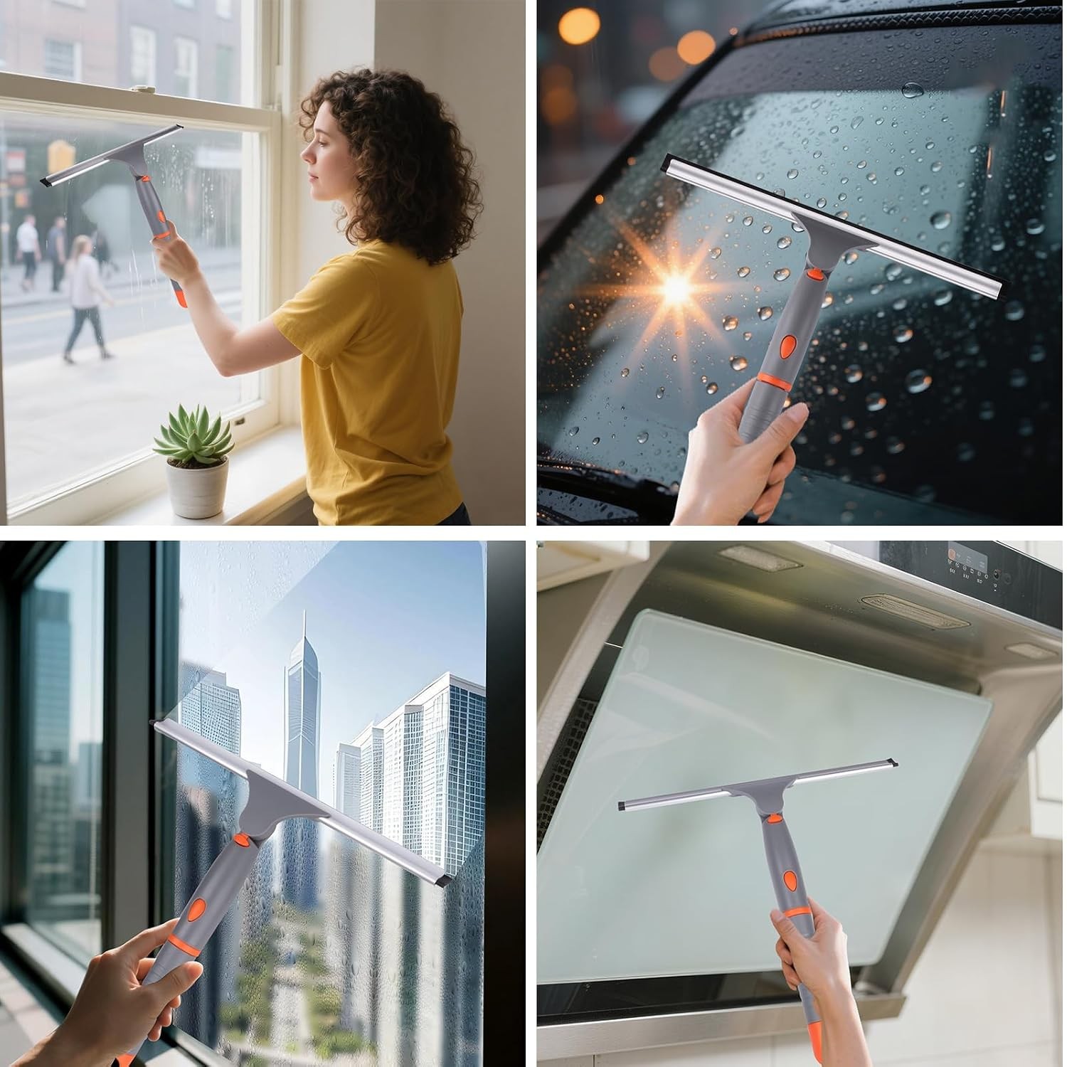 All Purpose 10 inch Shower Squeegee with 2pcs Rubber Wiper Blade Window Squeegee
