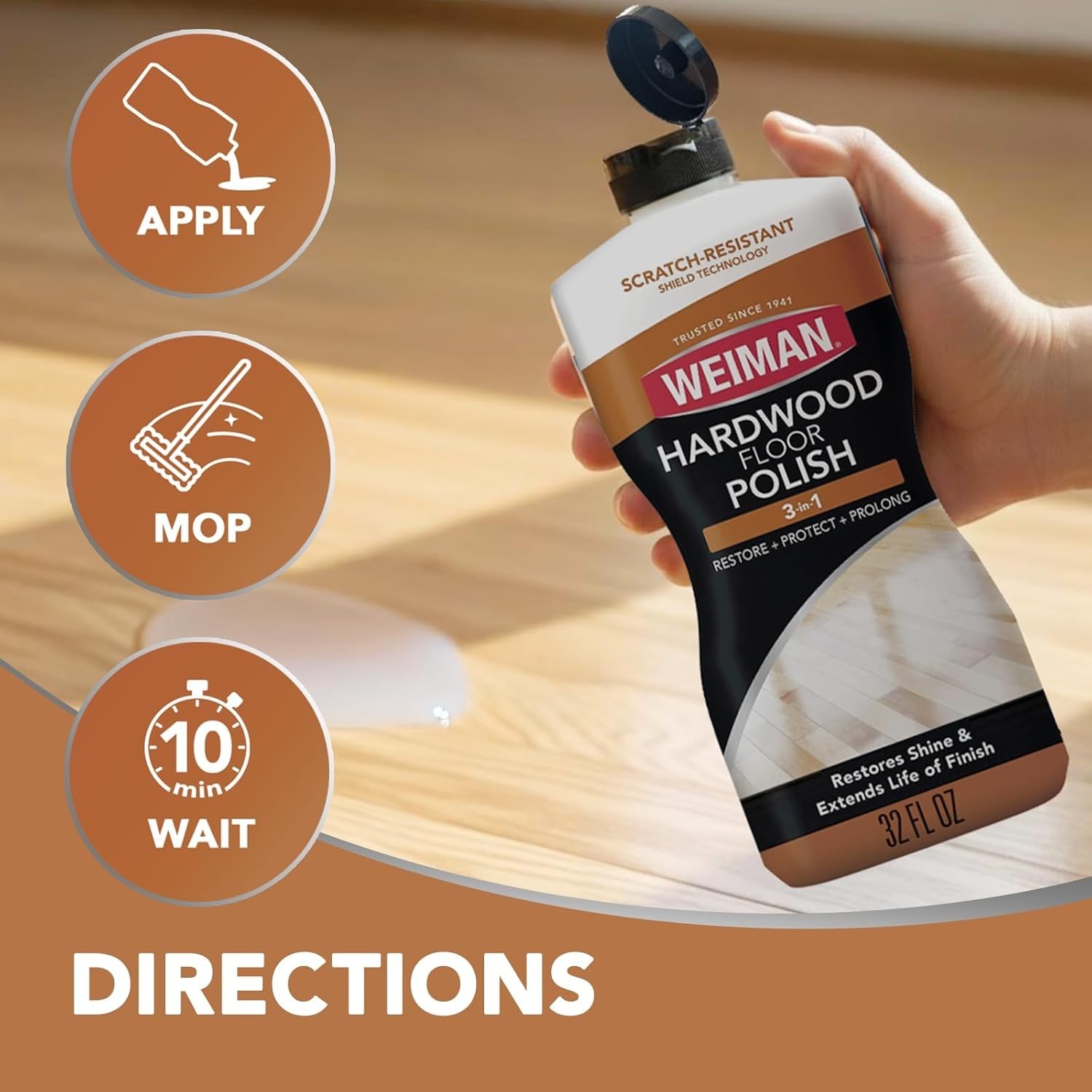 3PC Wood Floor Polish & Restorer – 32 Oz Bundle, Natural Shine & Scratch Removal