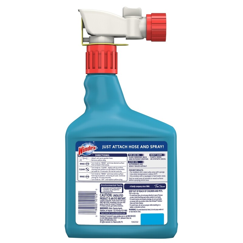 Windex OUTDOOR Glass Cleaner 32 oz. Hose Spray Streak-Free Shine Patio 10122 NEW