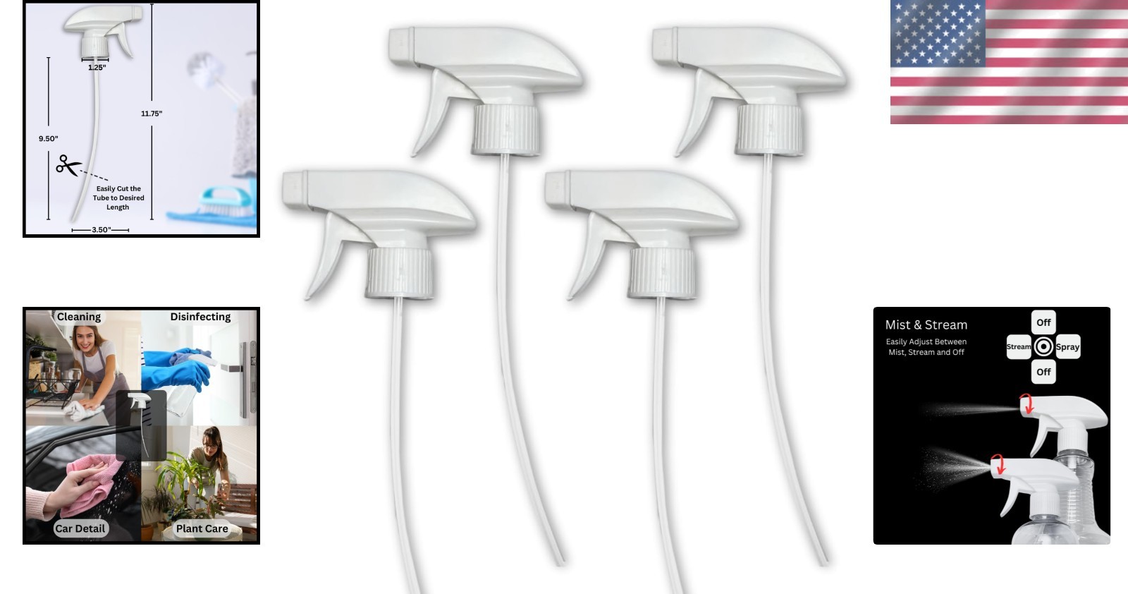Leak-Proof Trigger Spray Nozzles – 4 Pack Adjustable for 8oz, 16oz, 32oz Bottles