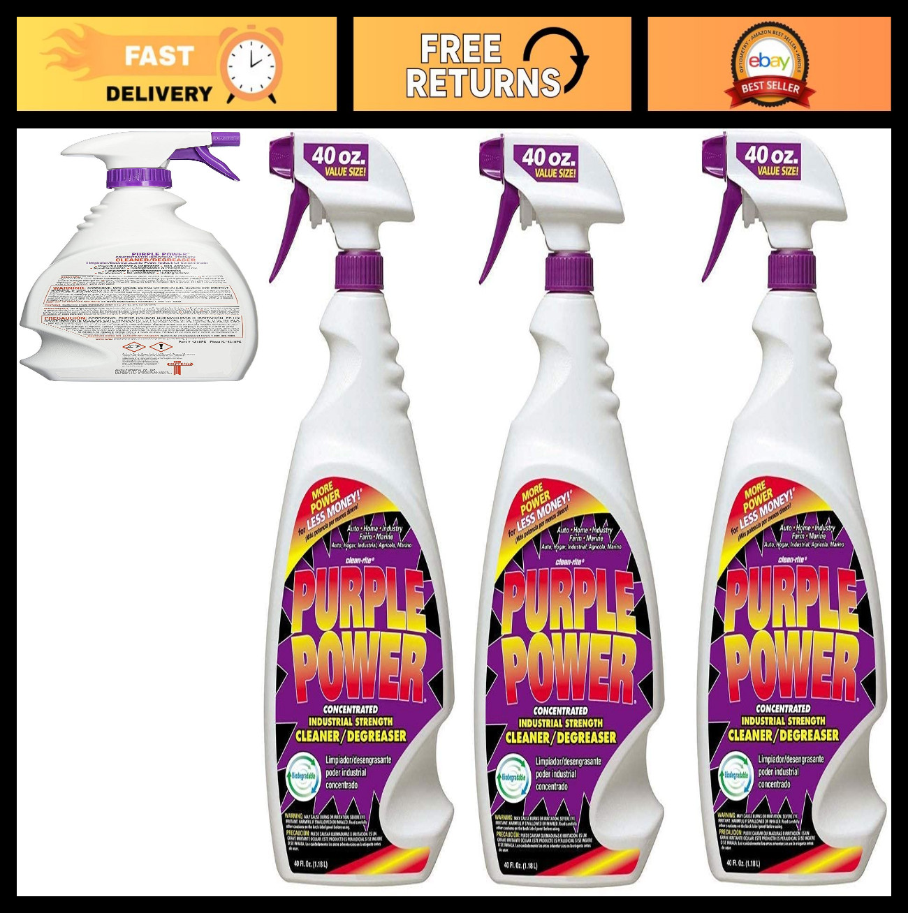 Industrial Strength Cleaner & Degreaser – 40 oz, 3 Pack – Heavy Duty, Multi-Surf