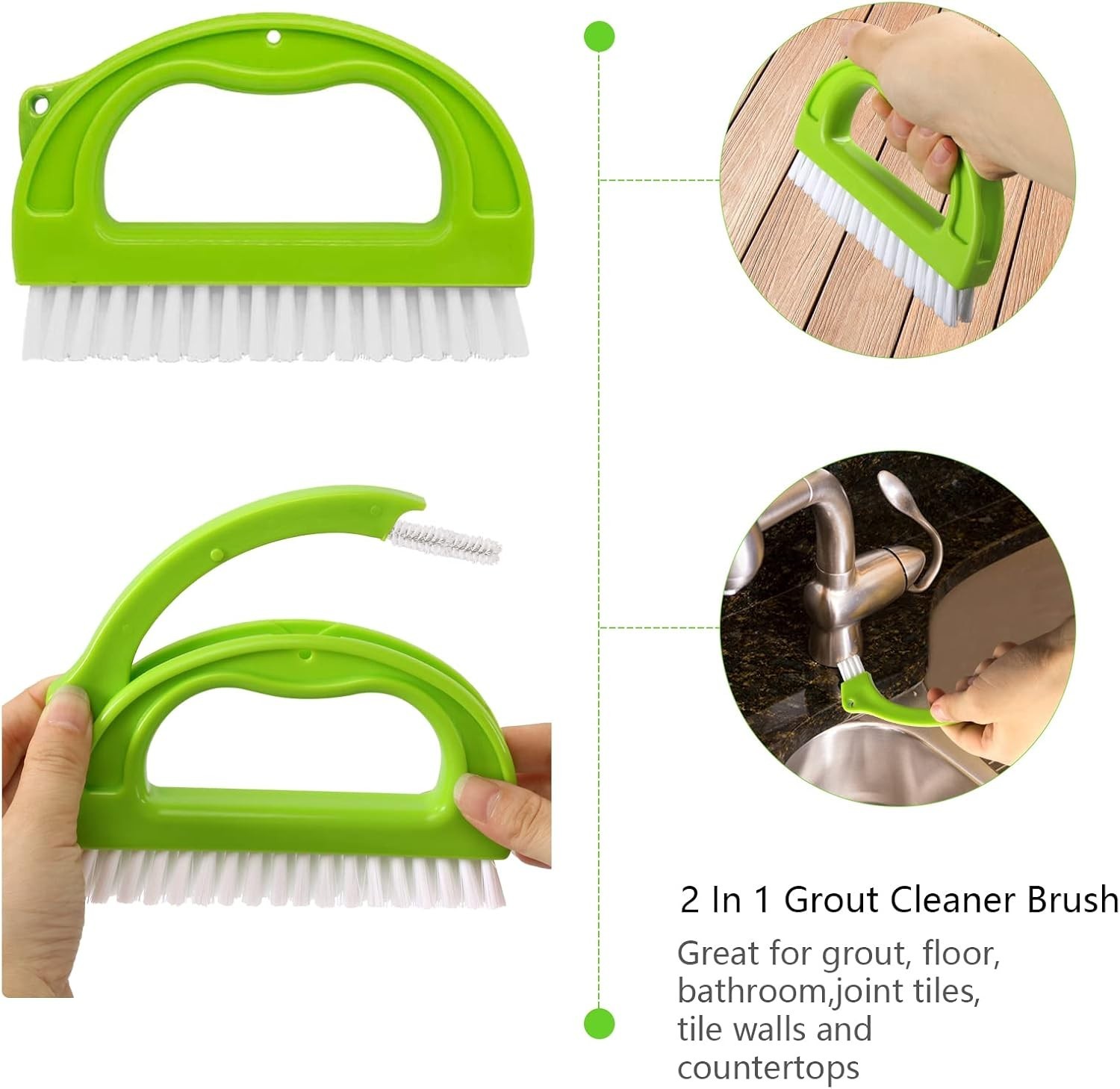 Green Hand-held Grout Brushes Dustpan Set 5 Pack for Gap Cleaning –