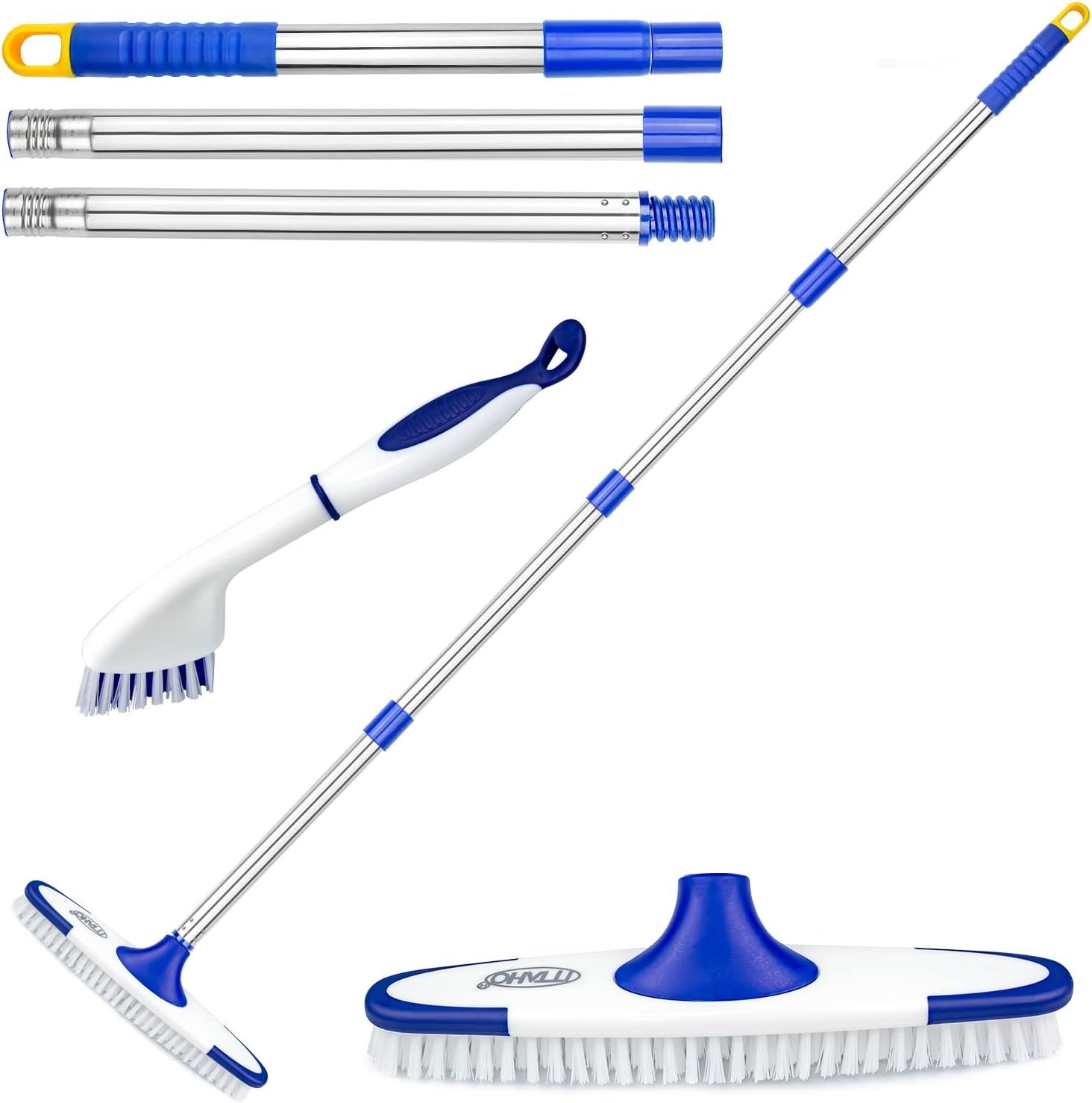 Floor Scrub Brush with Long Handle – 53″ Deck & Grout Cleaner Brush Set for Tile