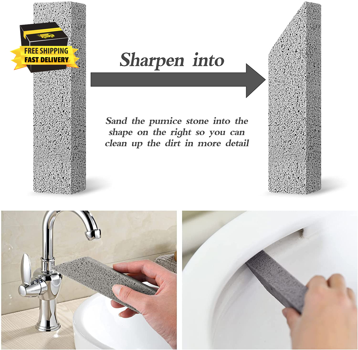 6Pack Pumice Stone for Toilet Cleaning Bowl Stick,Powerfully Cleans Hard Water R