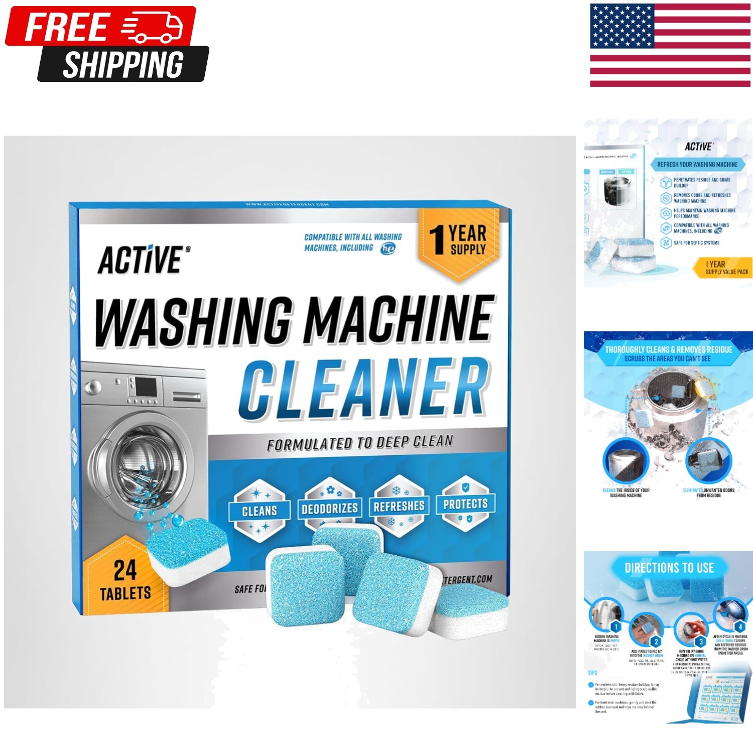 Washing Machine Cleaner Descaler 24 Pack – Deep Cleaning Tablets For HE Front Lo