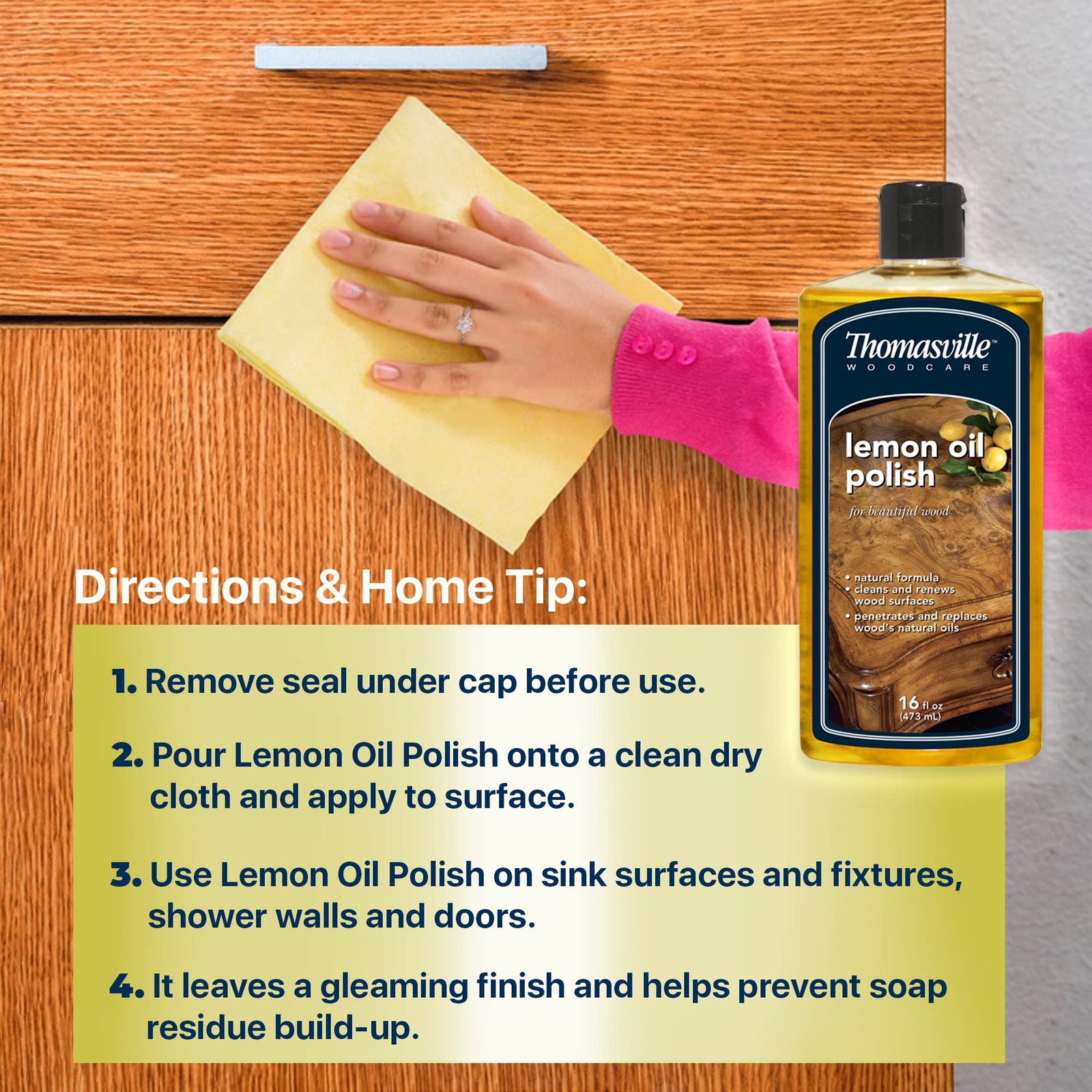 Wood Cleaner & Furniture Polish – Lemon Oil, Restores Surfaces, 16oz