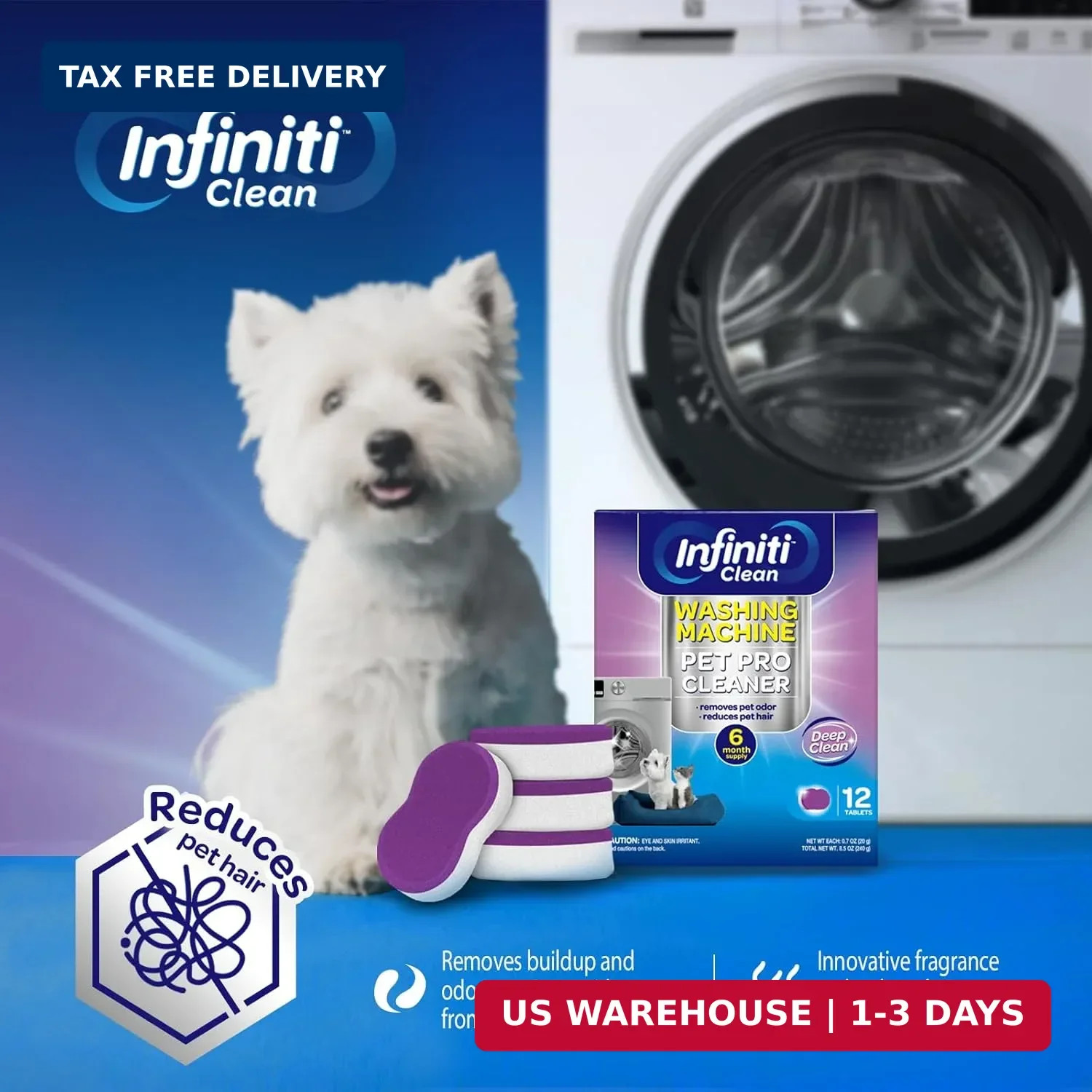 Washing Machine Cleaner Tablets 12 Pack, Formulated for Pet Owners, 8.5oz Washer