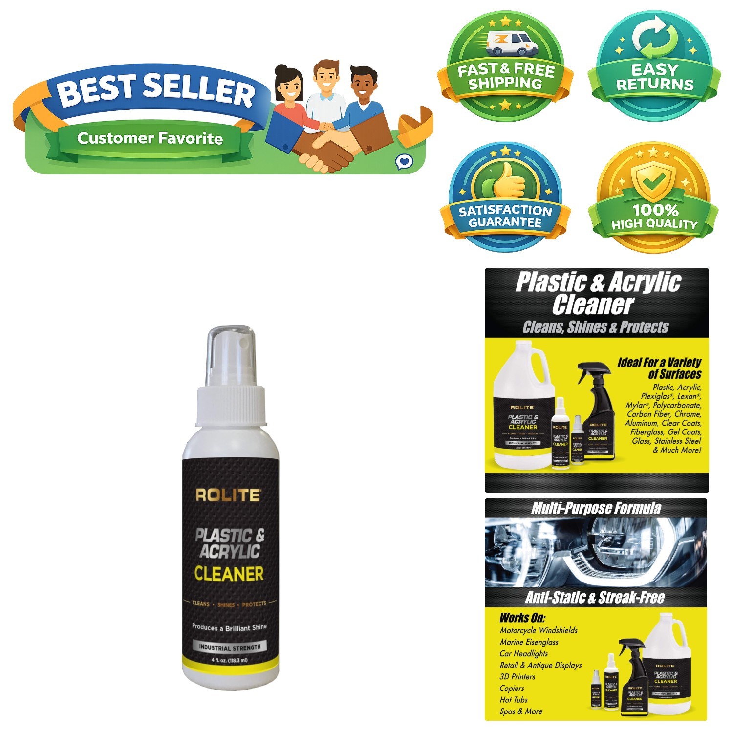 Streak-Free 4oz Plastic & Acrylic Cleaner – Ideal Polish for Nonporous Surfaces
