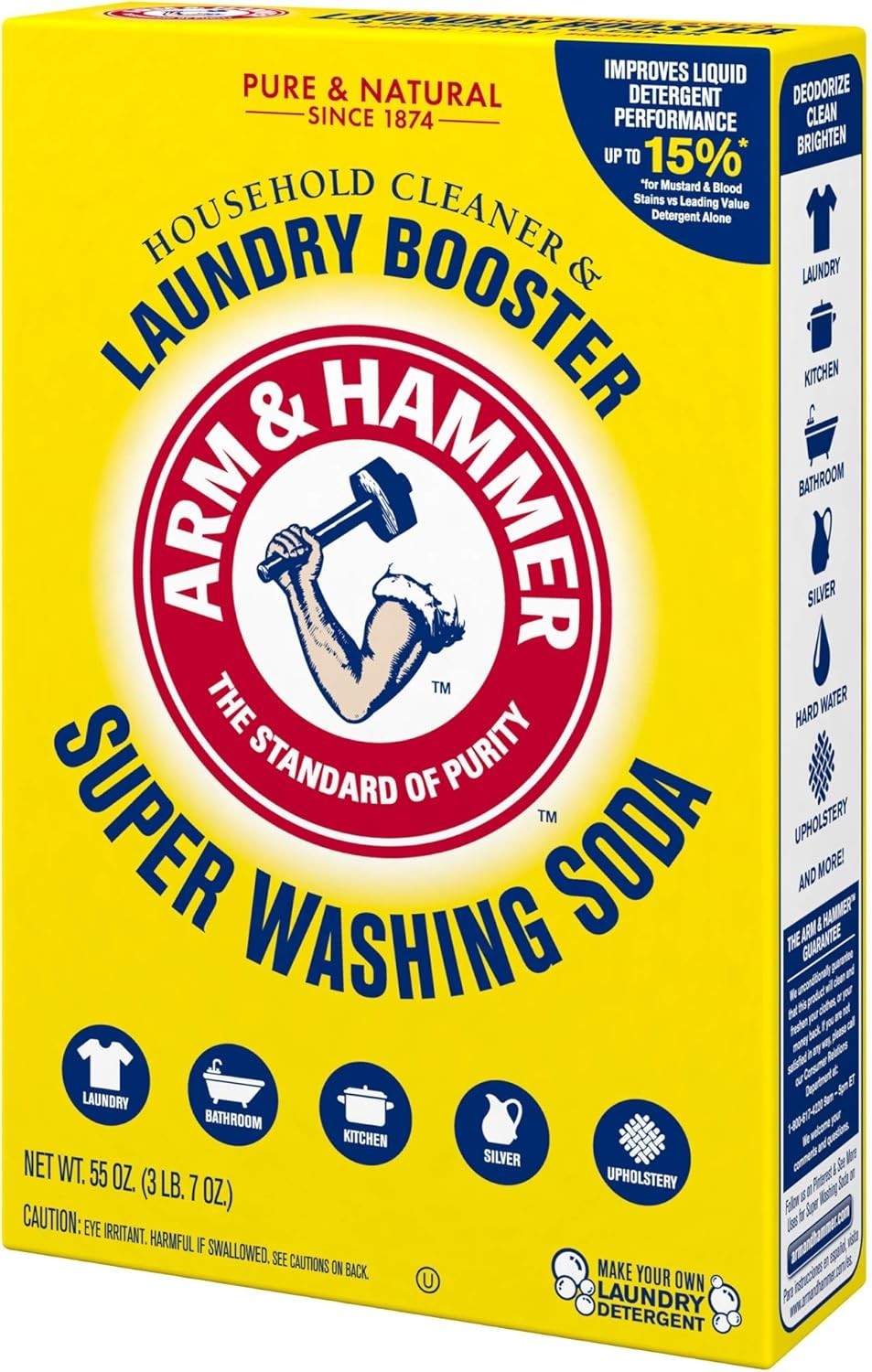 Arm & Hammer Super Washing Soda Detergent Booster & Household Cleaner, 55oz.