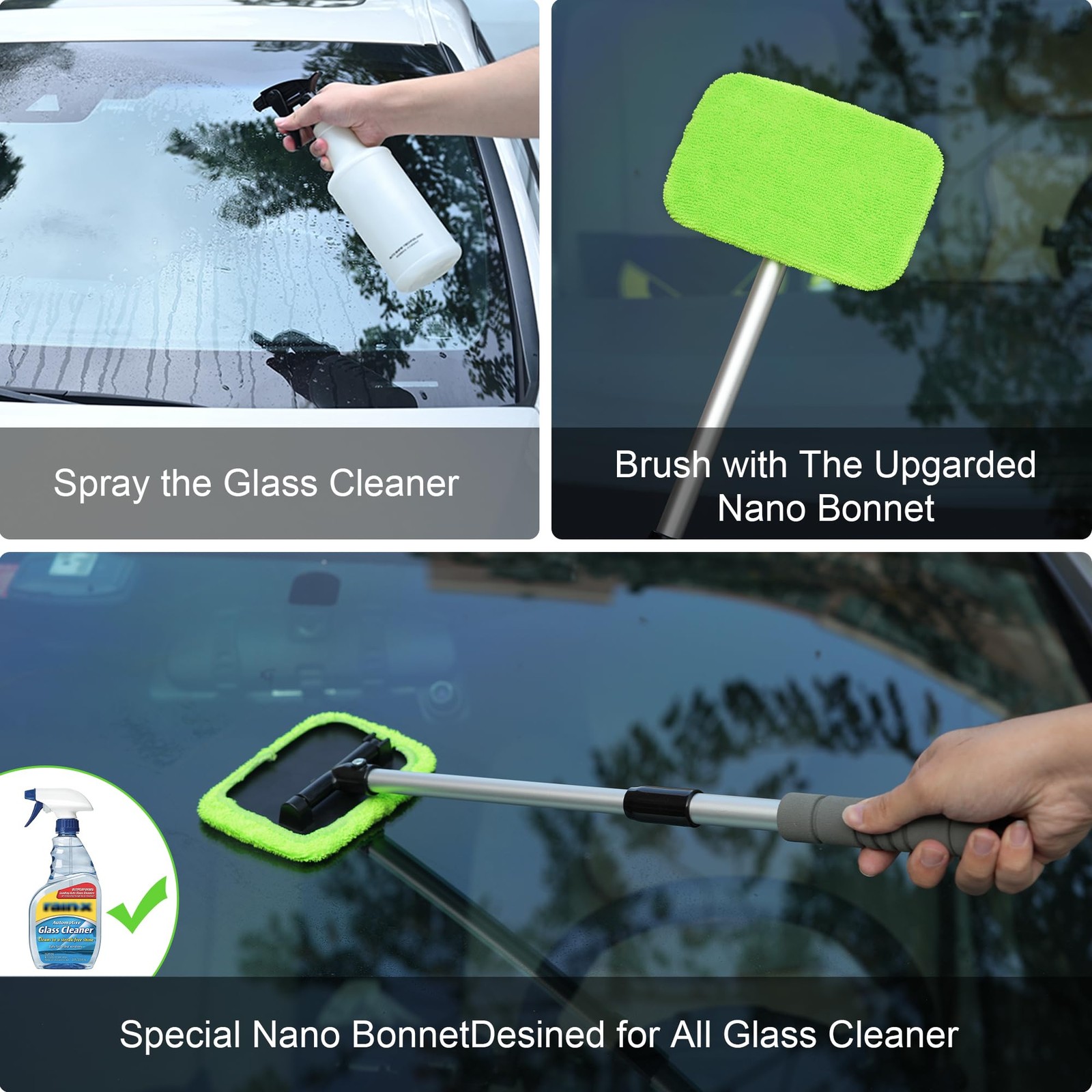 Extendable Windshield Cleaning Tool – 27″ Auto Glass Cleaner with Microfiber