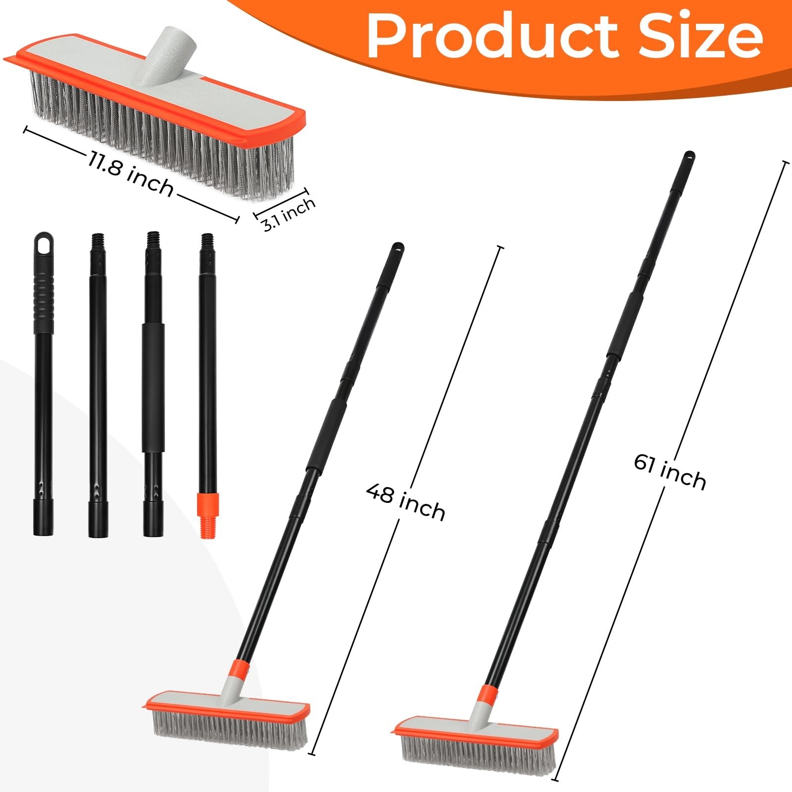 Heavy Duty Stainless Steel Concrete Brush with Long Handle – Outdoor Broom for C