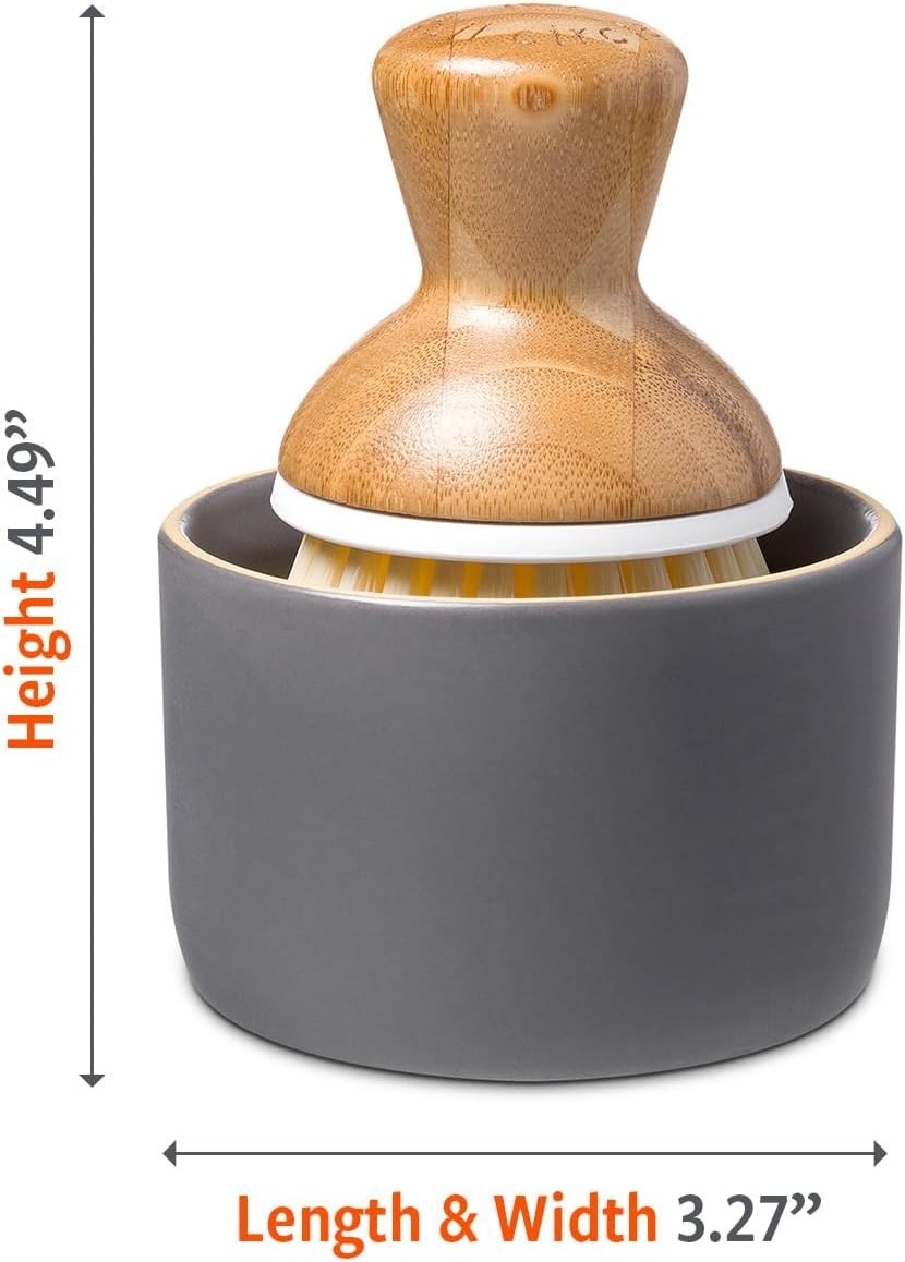 Elegant Bubbly Palm Brush with Ceramic Dispenser – Safe & Stylish Kitchen Tool