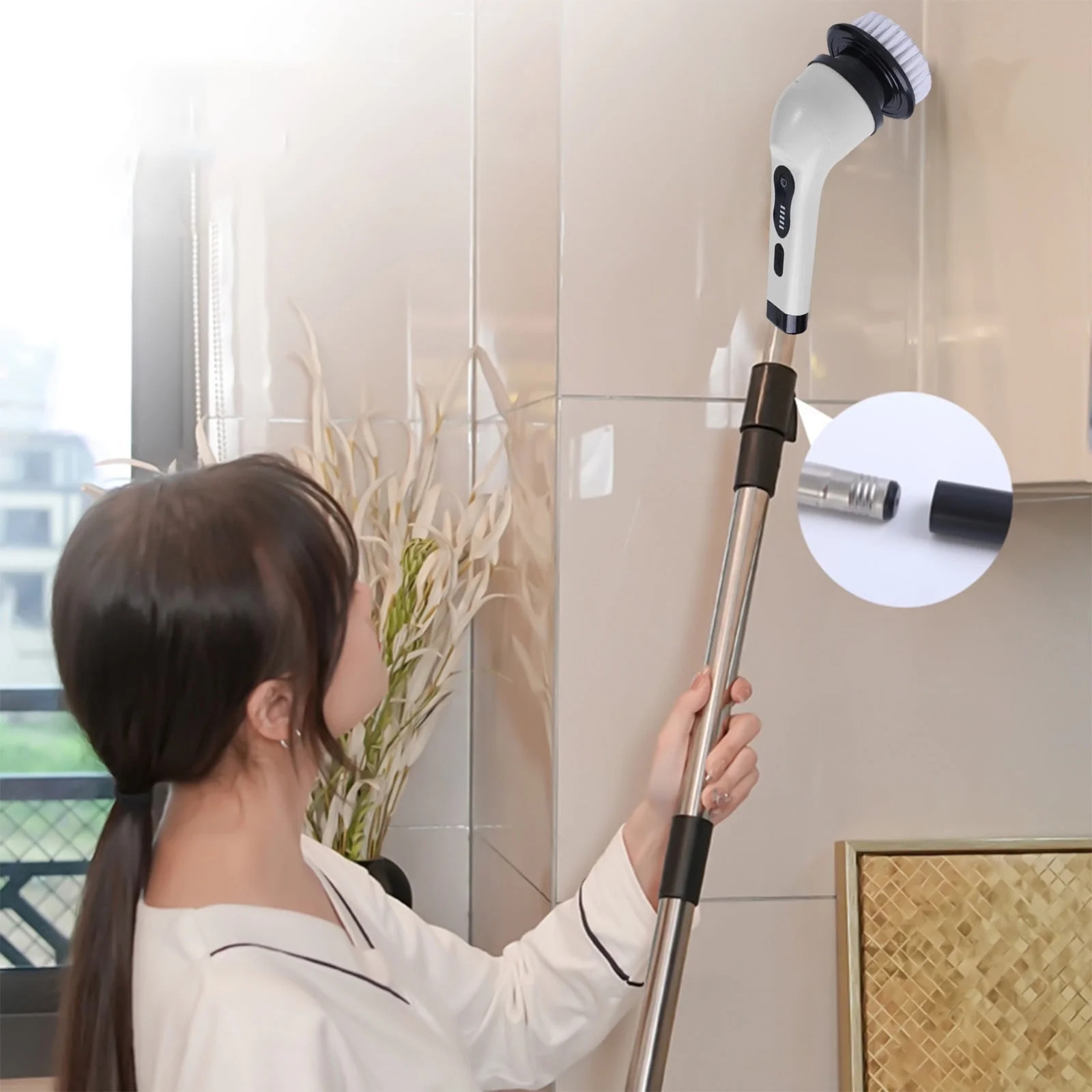 Electric Spin Scrubber, Cordless Bath Tub Power Scrubber with Long Handle & 6 Re