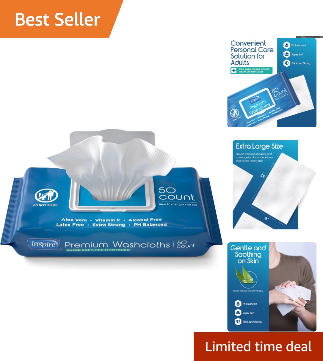 Gentle Cleansing Aloe Wipes for Incontinence – 50 Oversized Disposable Cloths