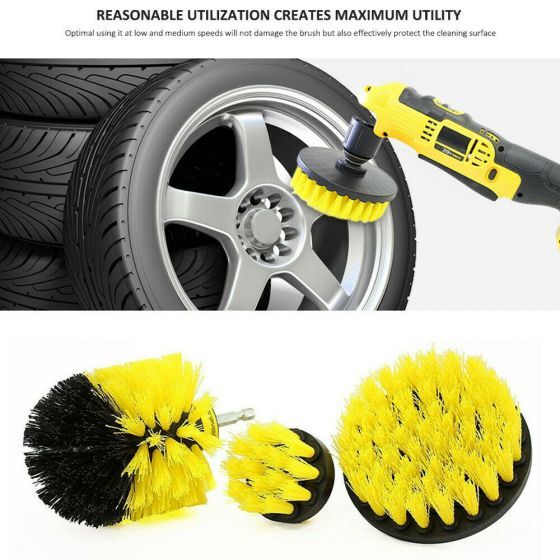 3 Pcs Round Car SUV Electric Bristle Drill Tub Rotary Brush Cleaing Tool