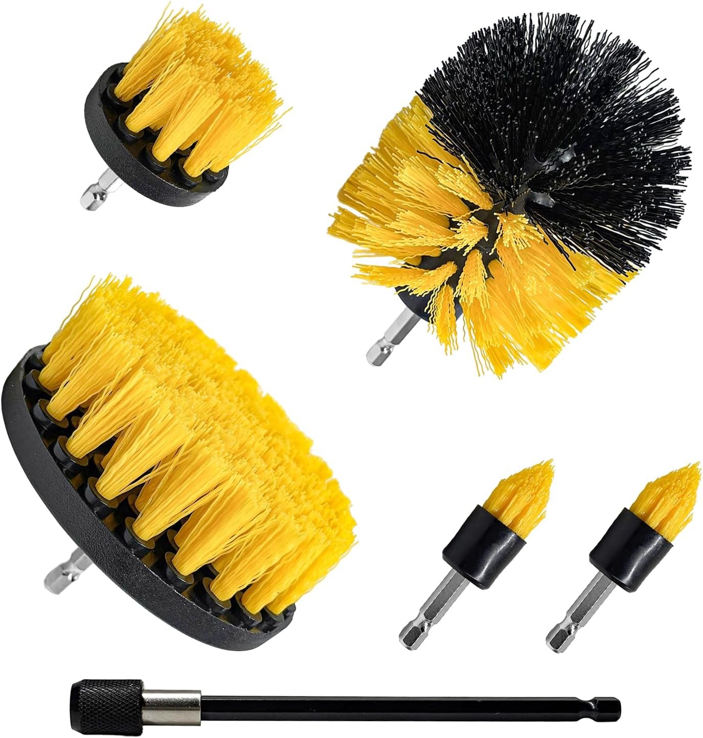 6PCS Drill Brush Attachment Set 1/4in Power Scrubber Cleaning Kit for Car Floor