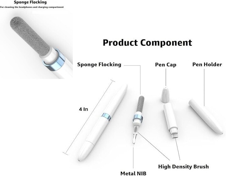Kit limpiador 4 en 1 para Airpods equipado con una esponja flocada, 2 cepillos