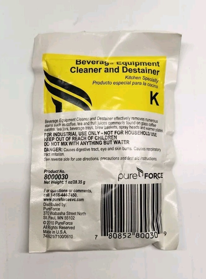 Pure Force Beverage Equipment Cleaner & Destainer 10 1oz Packets Dip It Coffee