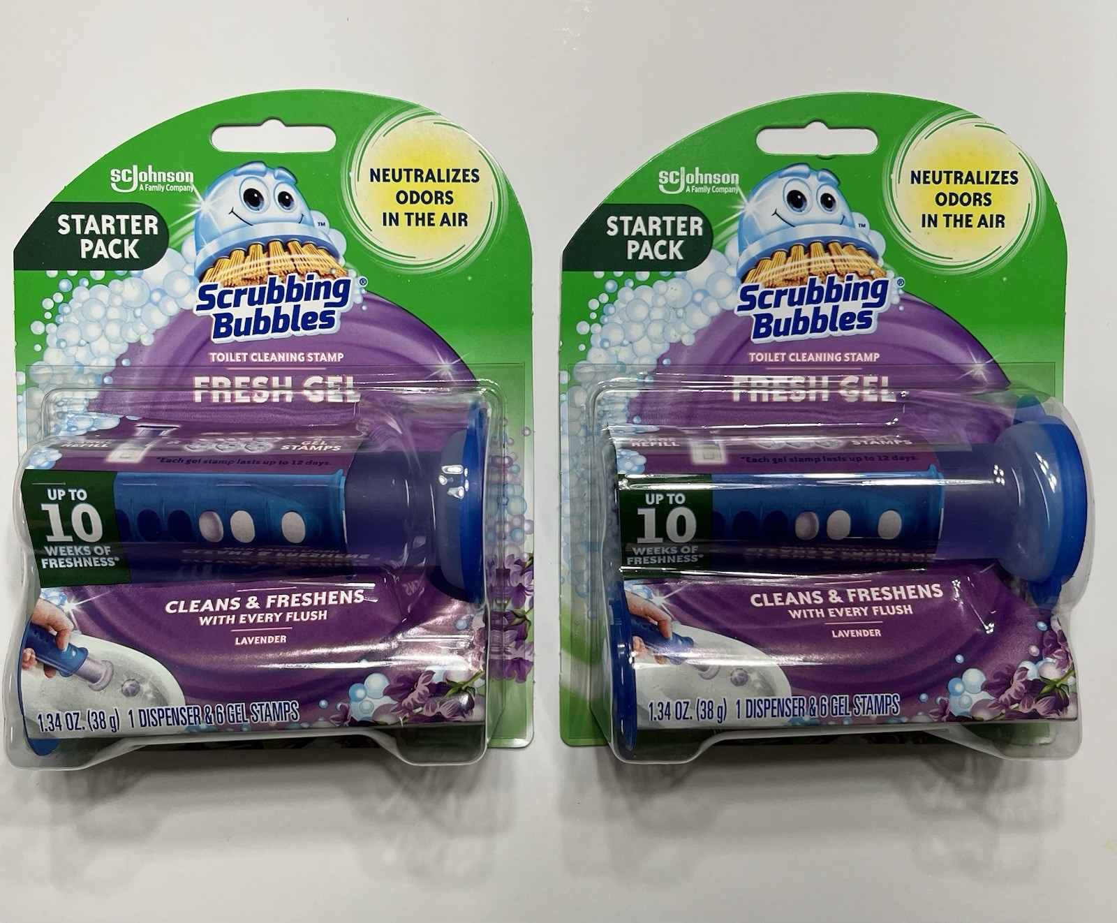 Lot Of 2 Scrubbing Bubbles Fresh Gel Toilet Cleaning Dispenser 6-Stamp Lavander