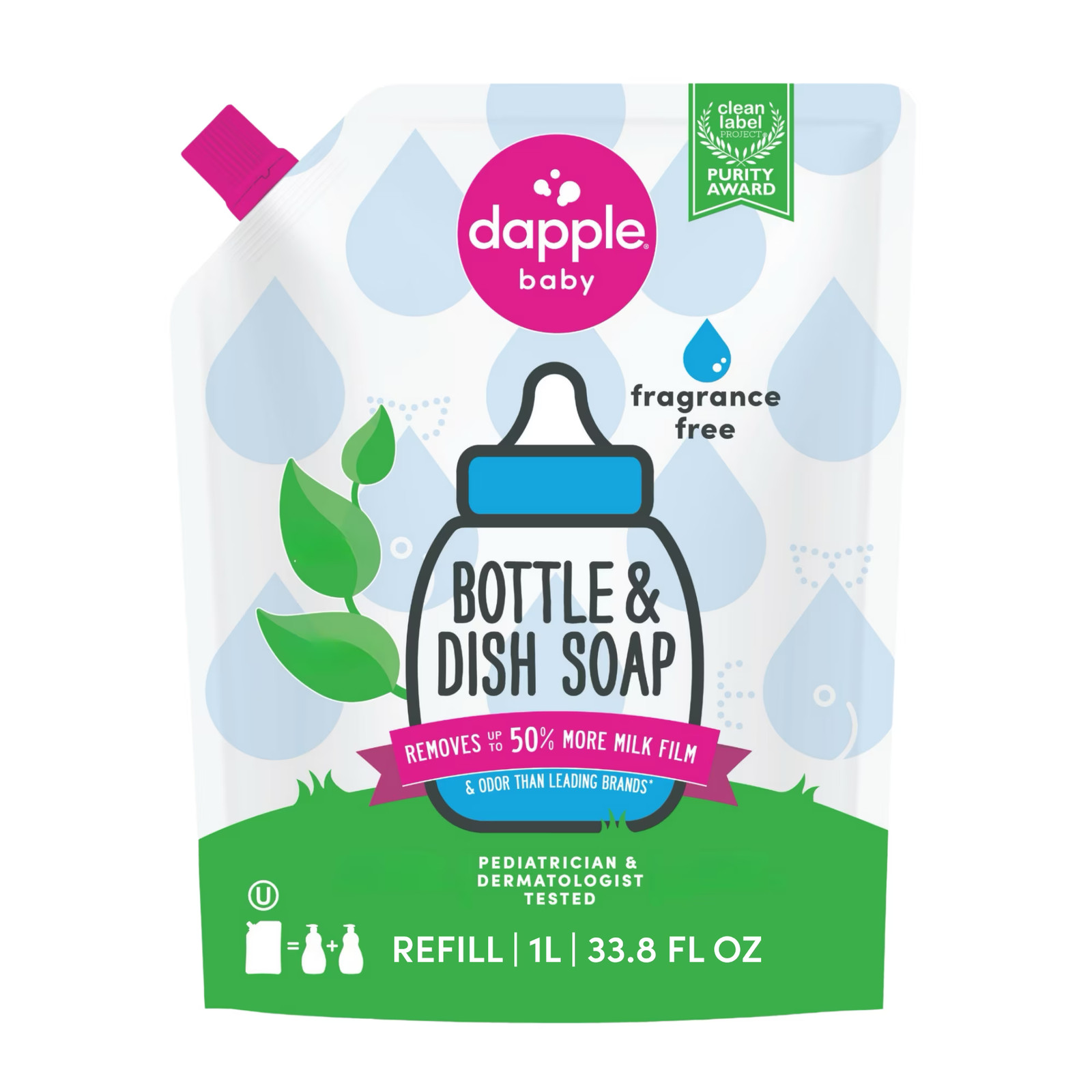 Baby Bottle and Dish Soap Refill for Baby Products, Fragrance Free, 33.8 fl oz