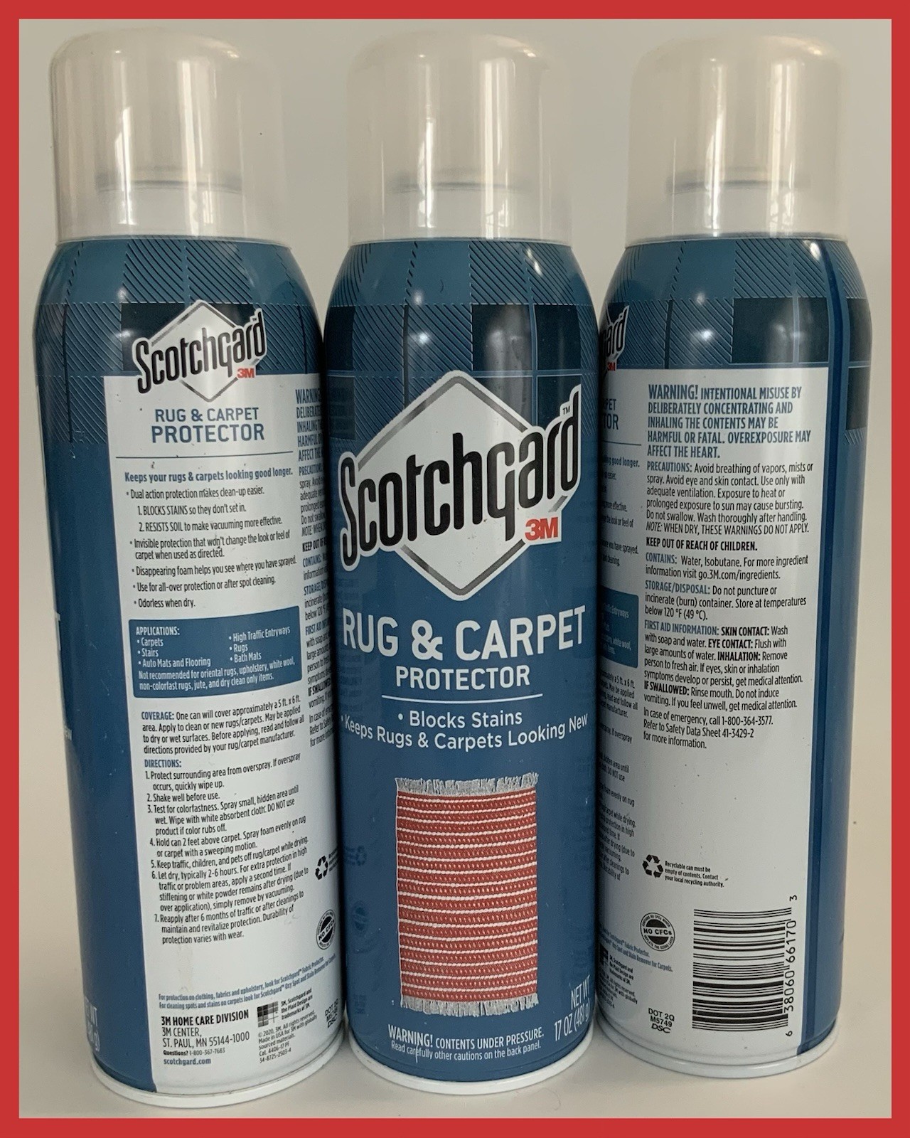 Scotchgard Rug & Carpet Protector – Blocks Stains – 17 Oz – SET OF 3 – NEW!