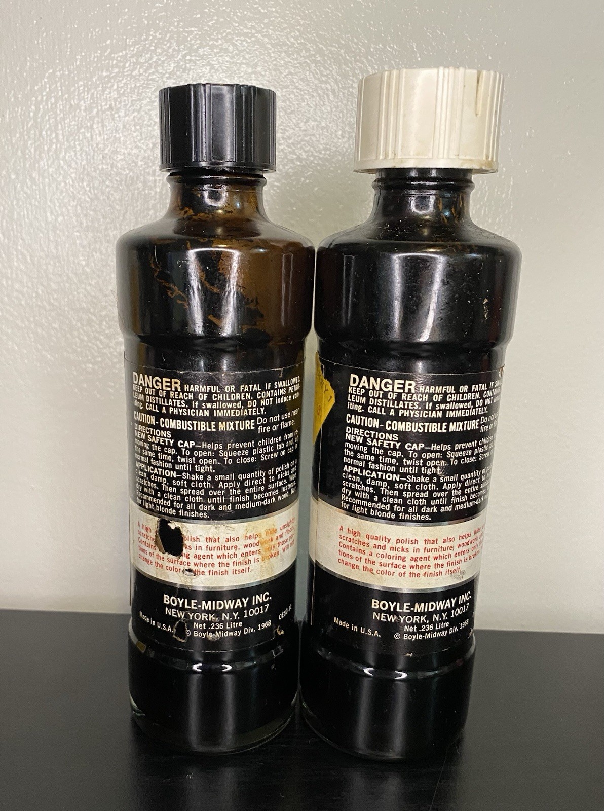 1968 2 Bottles Genuine Old English Furniture Polish Scratch Cover Vintage Open