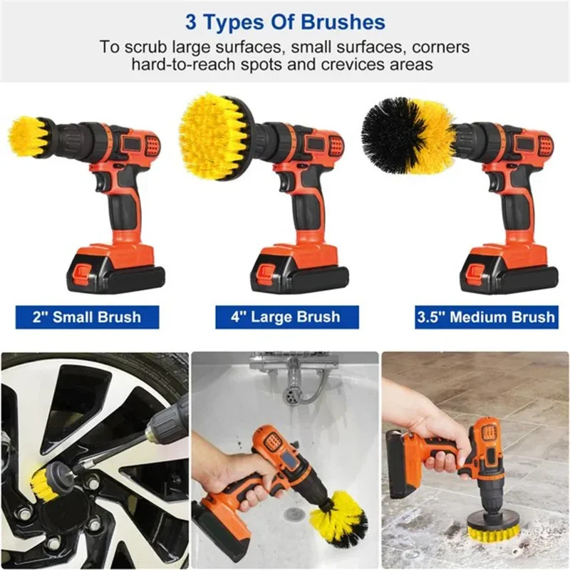 3-Piece Power Scrubber Drill Brush Set for Cleaning Grout, Tile, and Surfaces