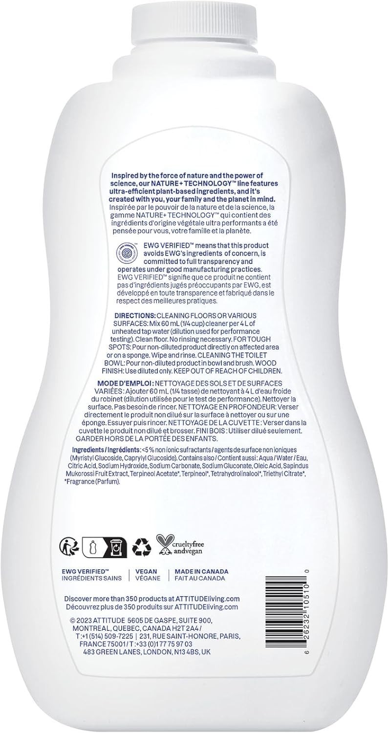 ATTITUDE 35.2 Fl Oz Streak-Free Floor Cleaner – Safe for Family & Pets