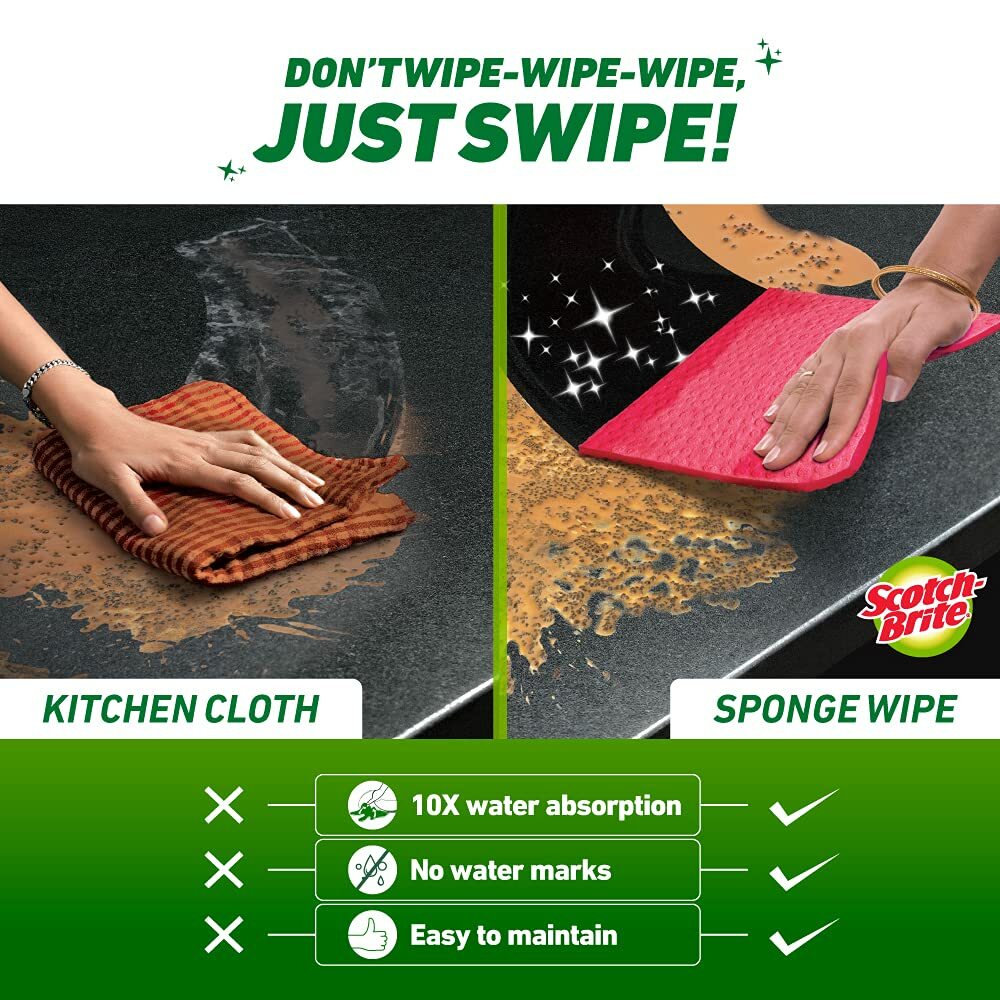Scotch-Brite Sponge Wipe -Multipurpose- Absorbs Water 10X Times-3-5-10 Pcs Pack