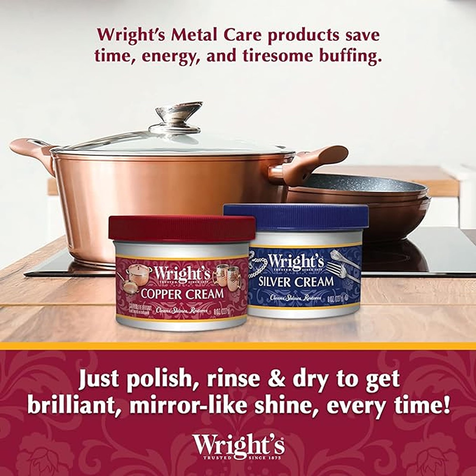 Wright’s Copper, Brass Cream Cleaner – 8 Ounce – 8 (Pack of 1), Multi
