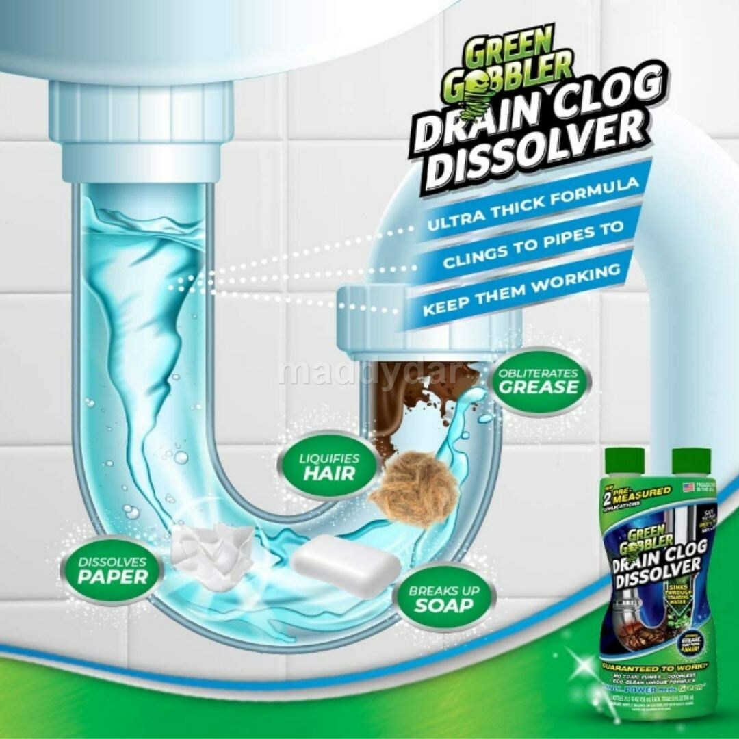 Green Gobbler DISSOLVE Liquid Hair & Grease Clog Remover / Drain Opener /Cleaner