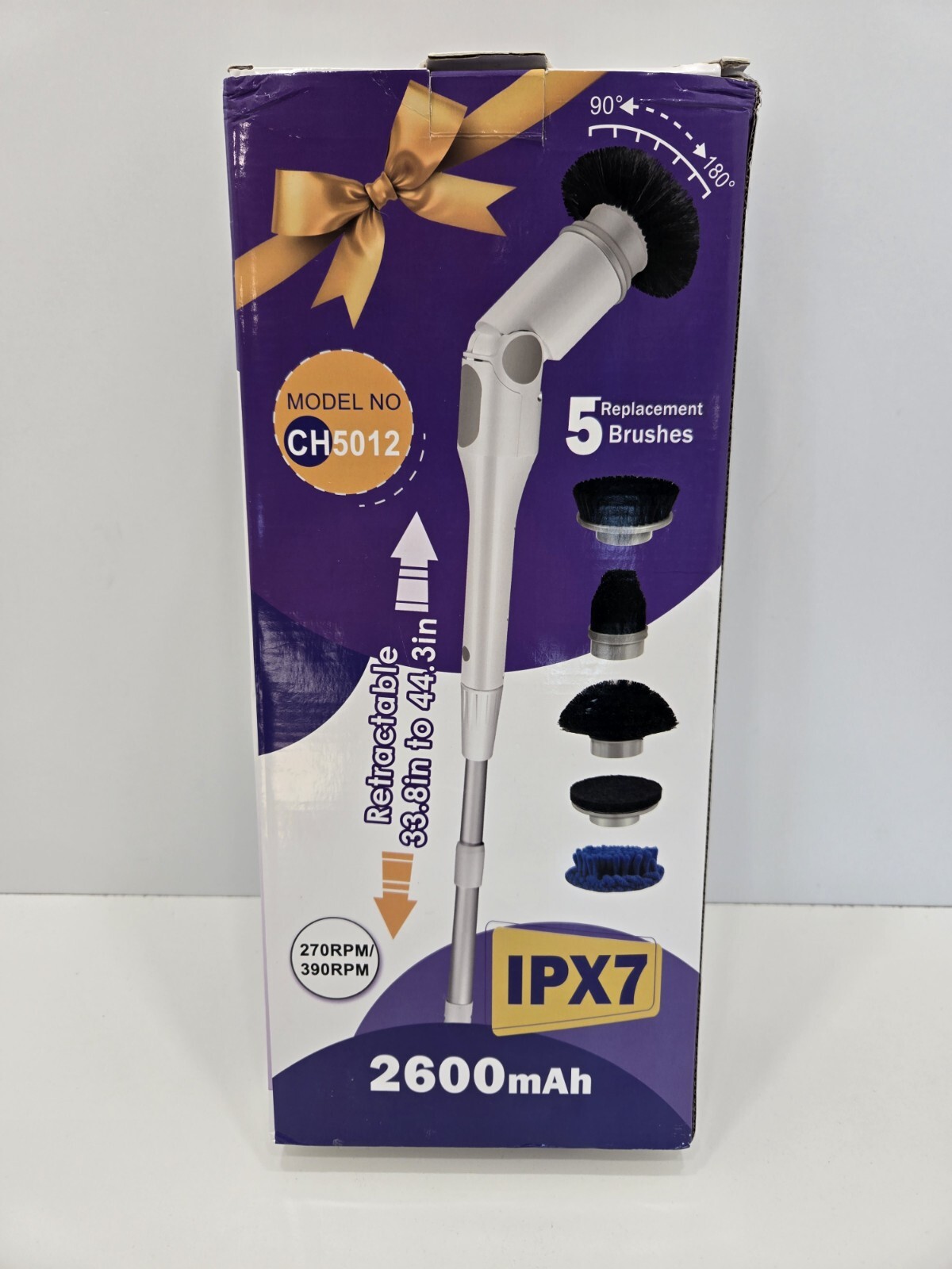 Electric Spin Scrubber, Protable Cordless with 5 Brush Heads & Adjustable Handle
