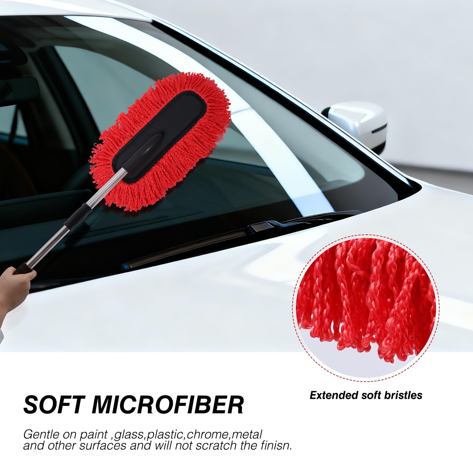 3 Pack Large Microfiber Car Duster with Extendable Handle for Interior Exterior