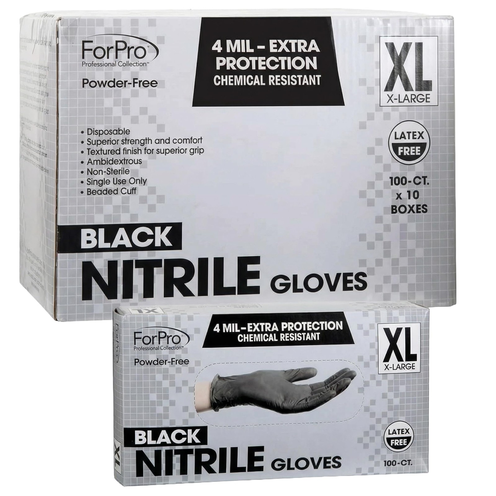 ForPro Disposable Nitrile Gloves, Chemical X-Large (Pack of 1000), Black