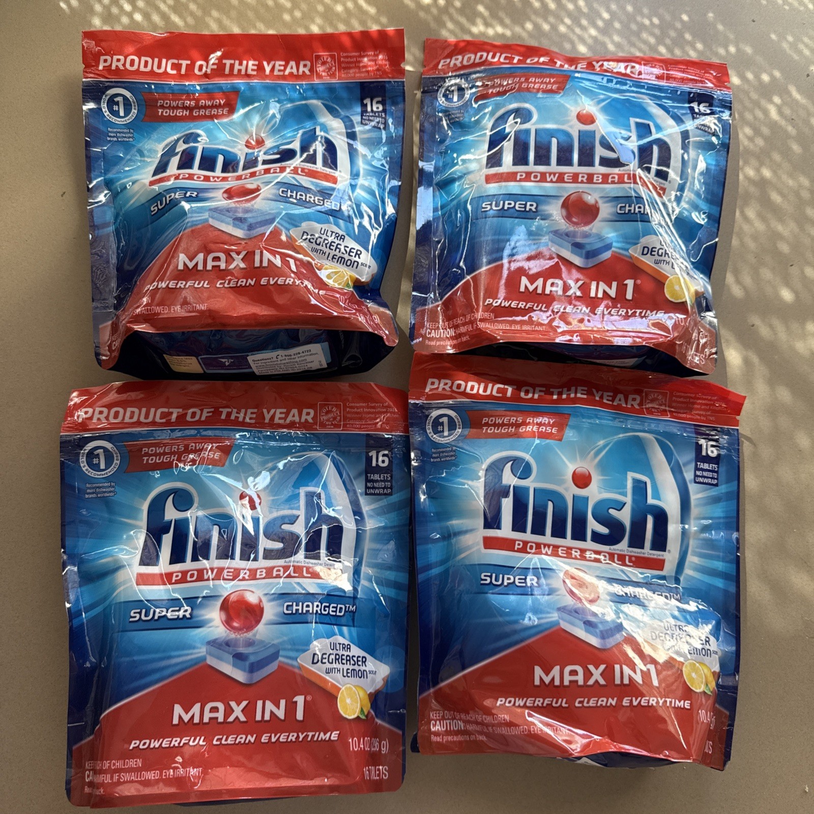 4 Pack Finish Powerball Super Charged Max In 1 With Lemon 16 Tablets Each New