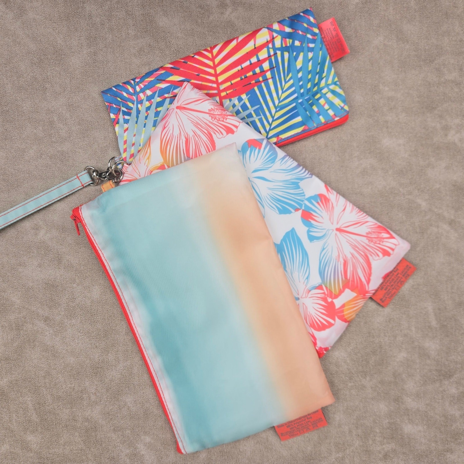 Norwex Limited Edition Travel Bag Trio 3 Pc Zippered Pouch Set (Tropical Prints)