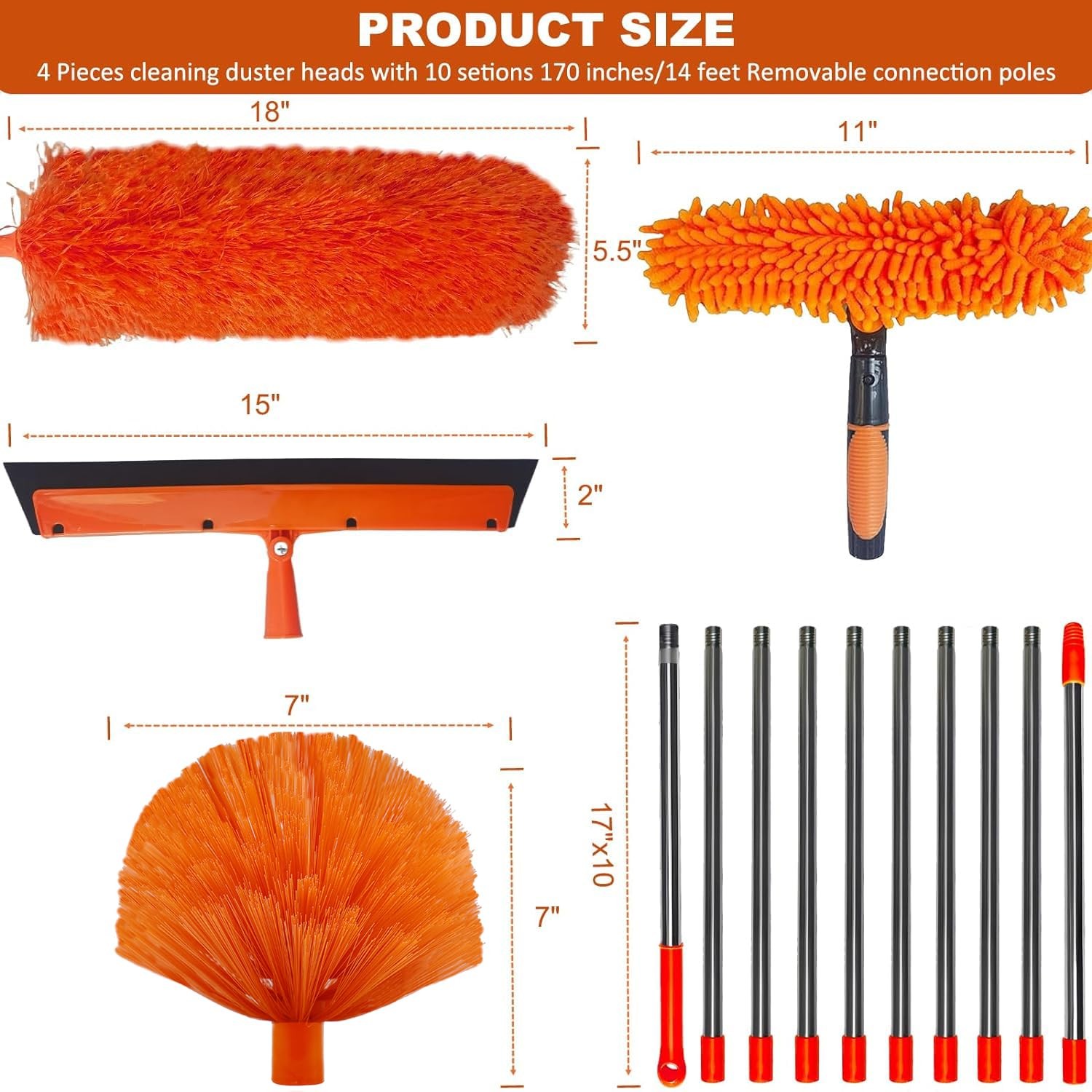 20ft High Reach Duster Kit – Extension Pole, Window Washer Squeegee