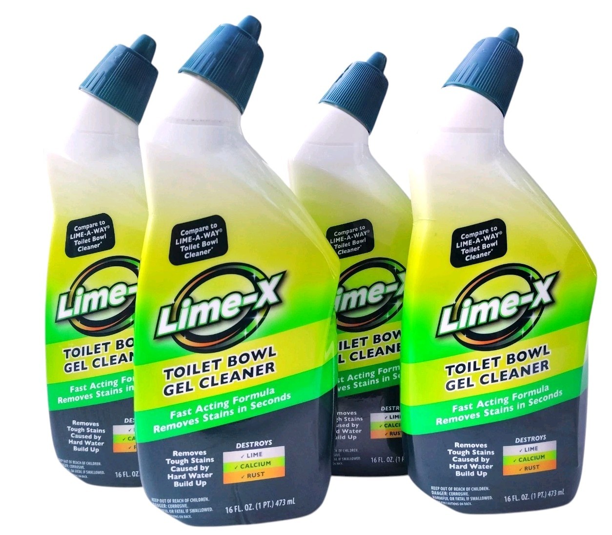 Lime x Liquid Toilet Bowl Gel Cleaner, Removes Lime Calcium Rust 4 Pack 16 oz Ea