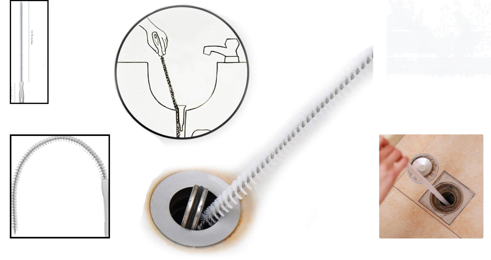 Durable Sink Drain Cleaning Brush – 17.7″ Plastic Tool with Spiral Bristles