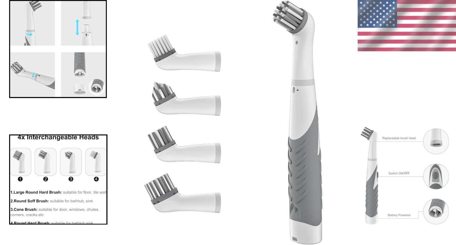 Efficient 4-in-1 Motorized Cleaning Brush for Bathroom and Kitchen Cleanings