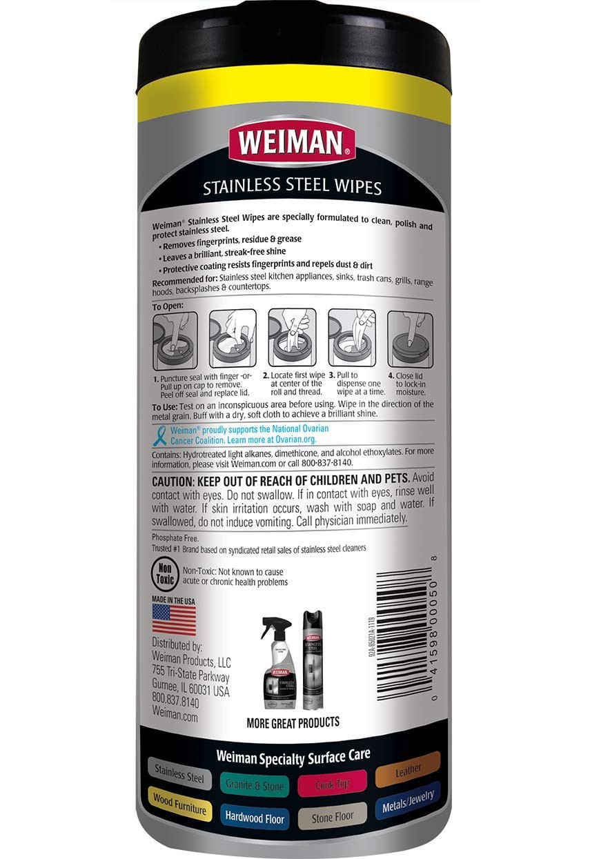Weiman Stainless Steel Wipes – Removes Fingerprints, Residue, Water Marks and