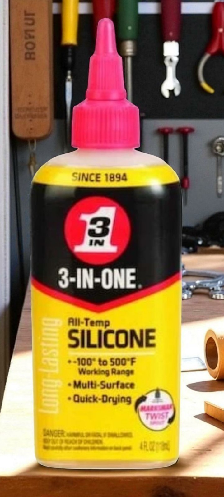 3-In-One 120008 Silicone Lubricant, 4 Oz., Squeeze Bottle, Mineral Oil, Brown