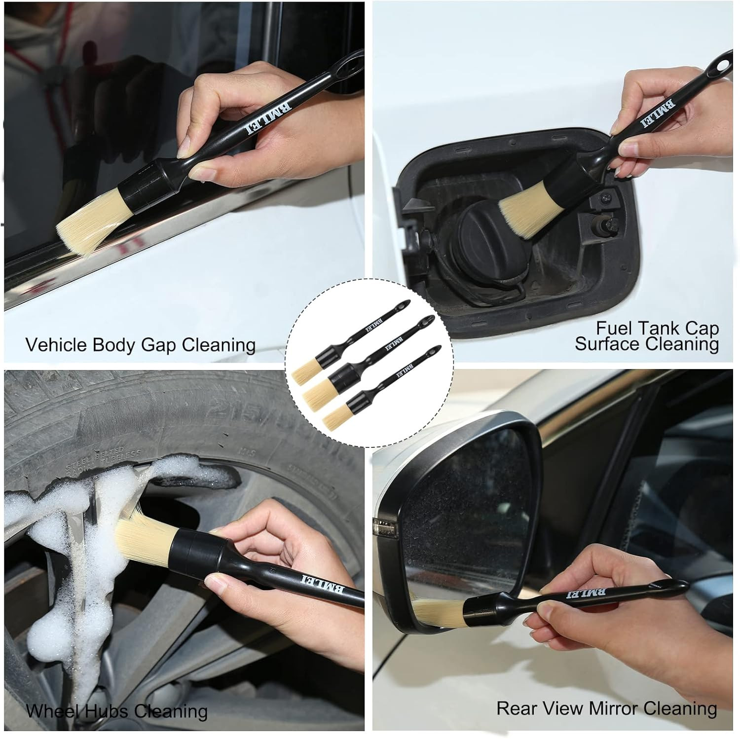 5Pcs Car Detailing Brushes Set, Boars Hair Auto Car Detail Brush Kit No Scratch,
