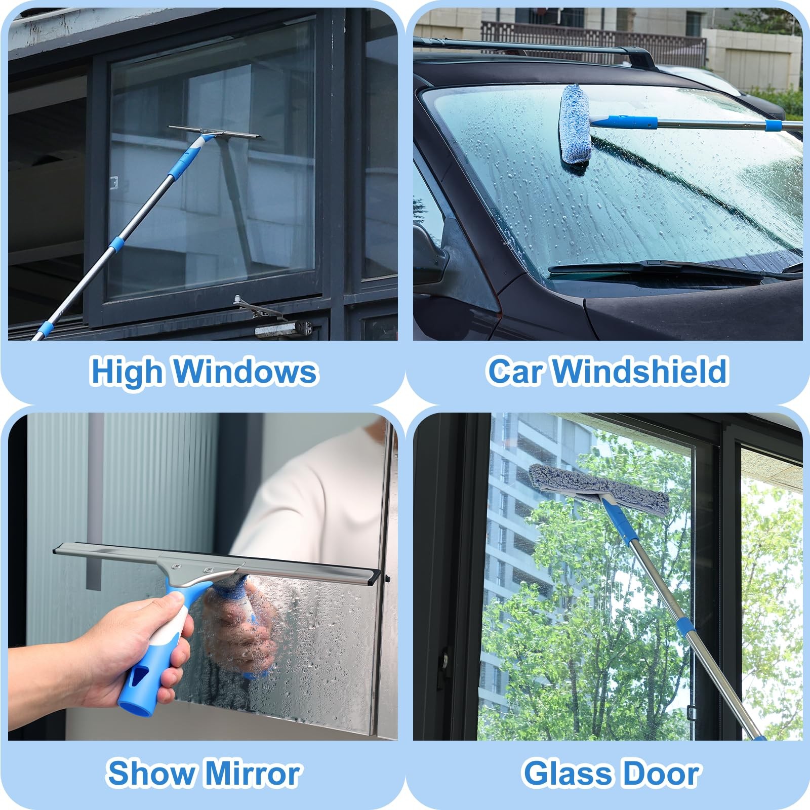 Professional Squeegee Window Cleaner Tool W/ Extension Pole Car Glass Kit 77″