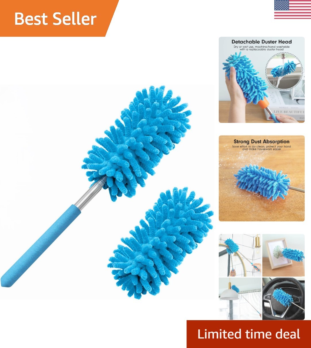 Compact Microfiber Duster for Safe Cleaning of Windows, Fans, and Furniture