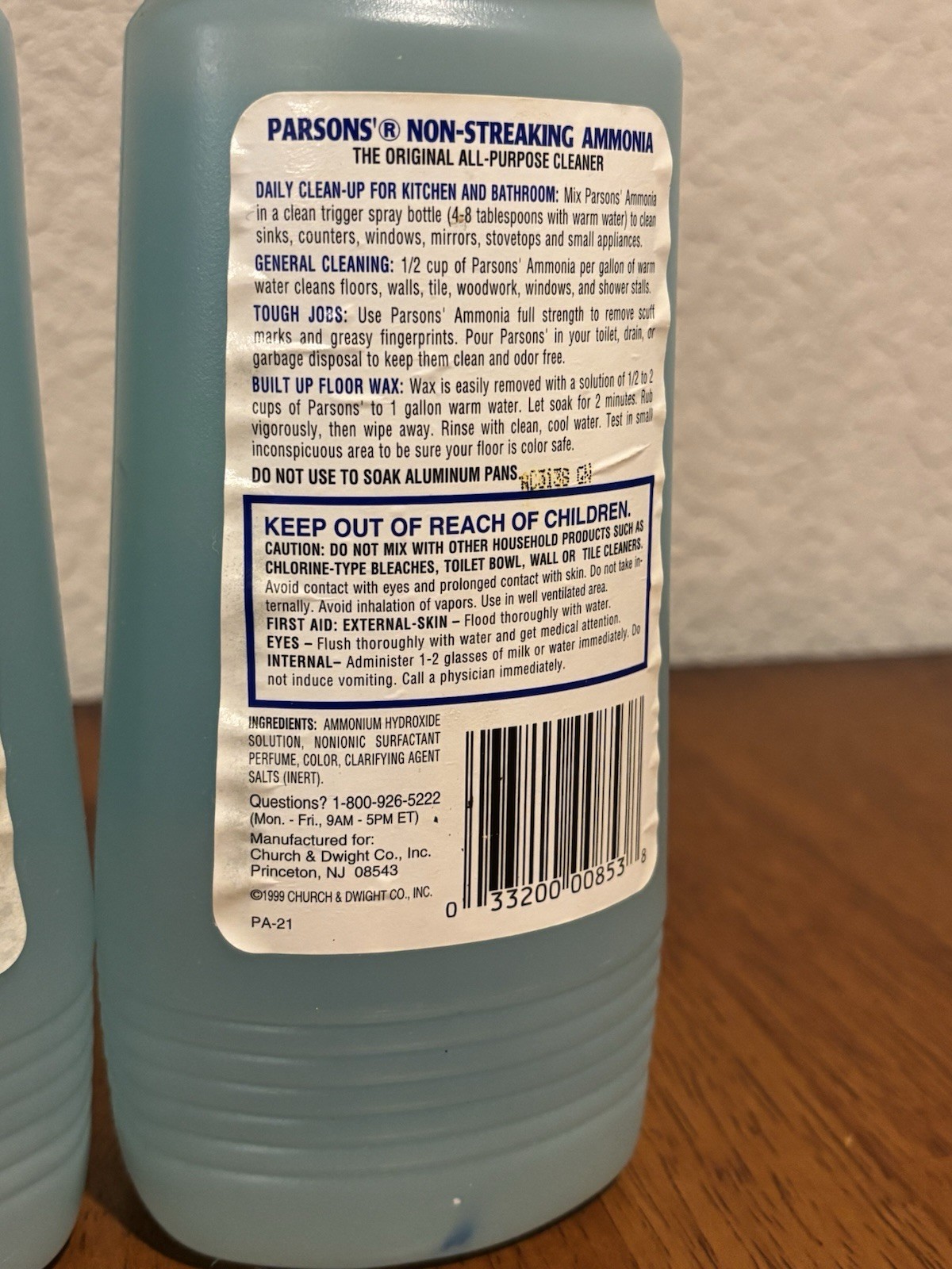 Vintage Parsons Non-Streaking Ammonia Original All Purpose Cleaner 1999 28 Fl Oz