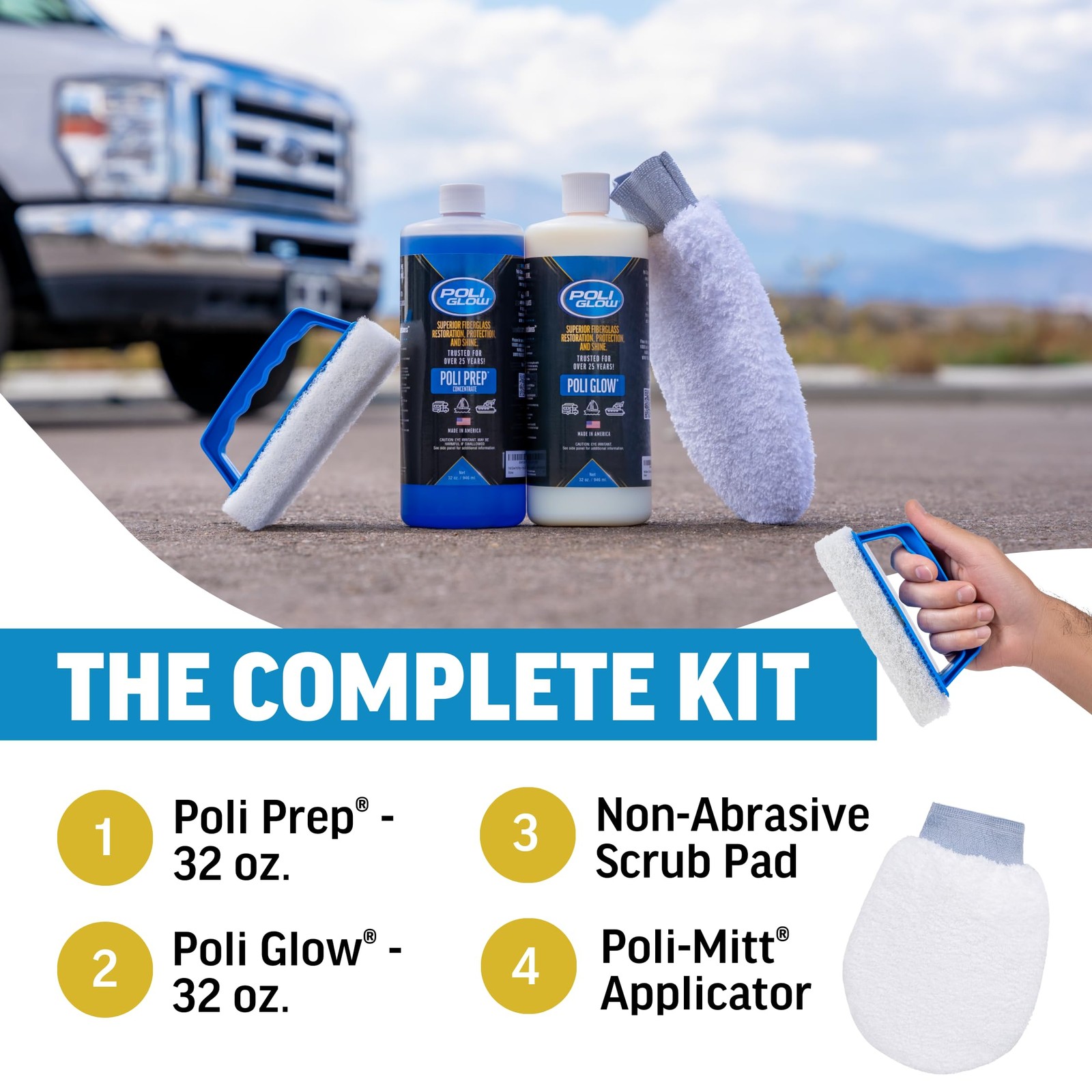 Poli Glow Basic Kit — Complete Fiberglass Restorer for Boats and RVs and More. E